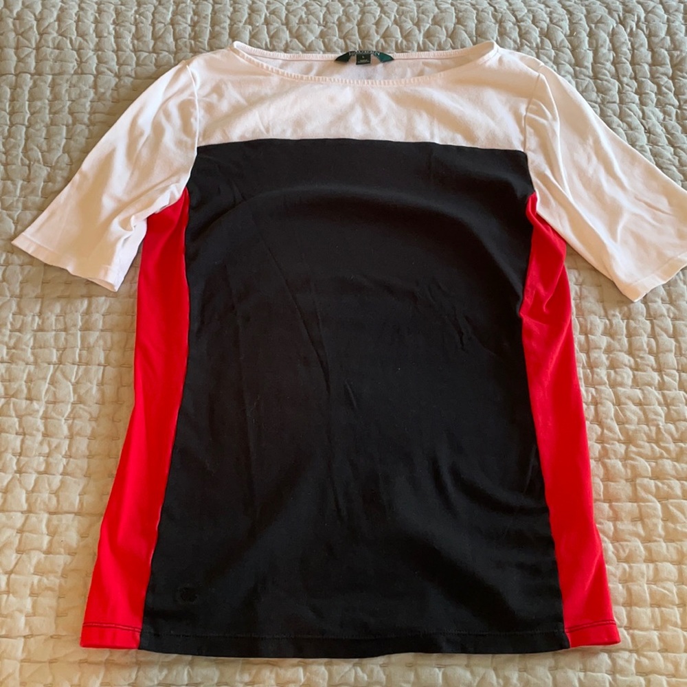 Vintage Ralph Lauren Color Block 3/4 sleeve shirt size Large green label.